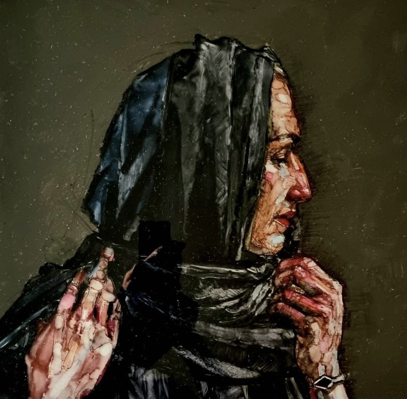 H Craig HANNA Portrait au foulard noir 2025 