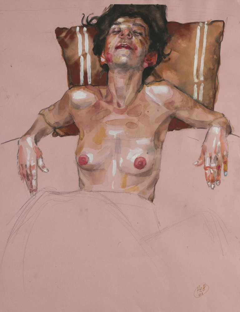 H Craig HANNA Woman with Stripes Pillows 2011 