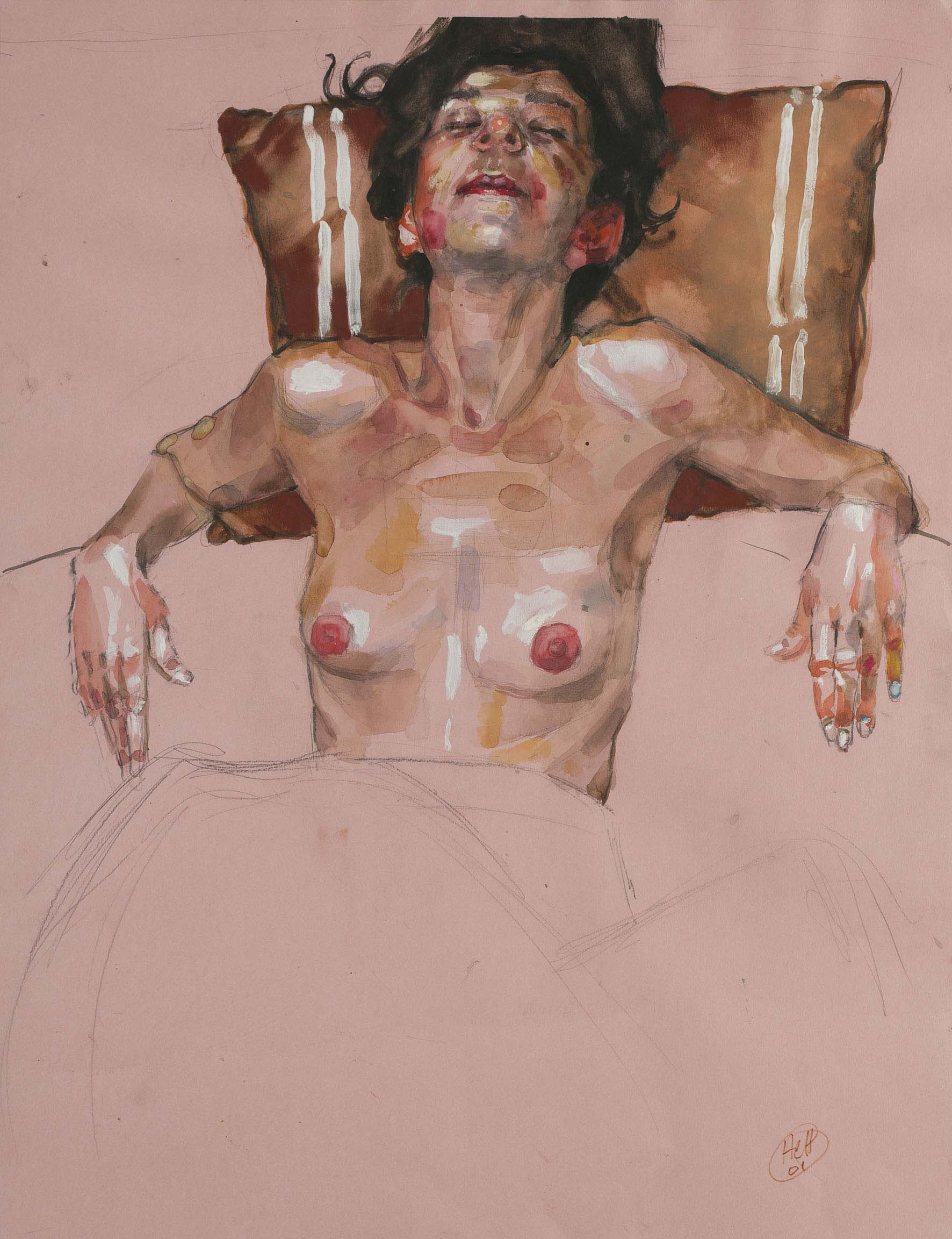 H Craig HANNA Woman with Stripes Pillows 2011 