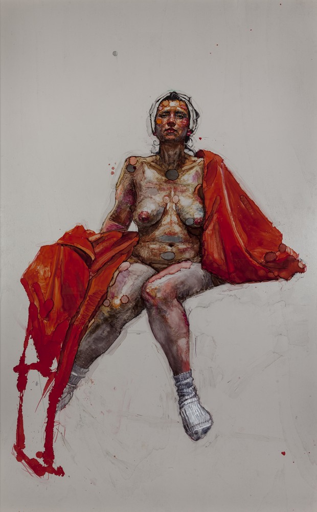 H Craig HANNA Woman with Red Sheet and White Turban 2017 