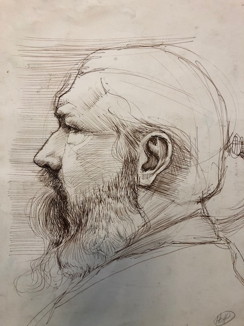 H Craig HANNA Etude de bearded man in profile 2019 