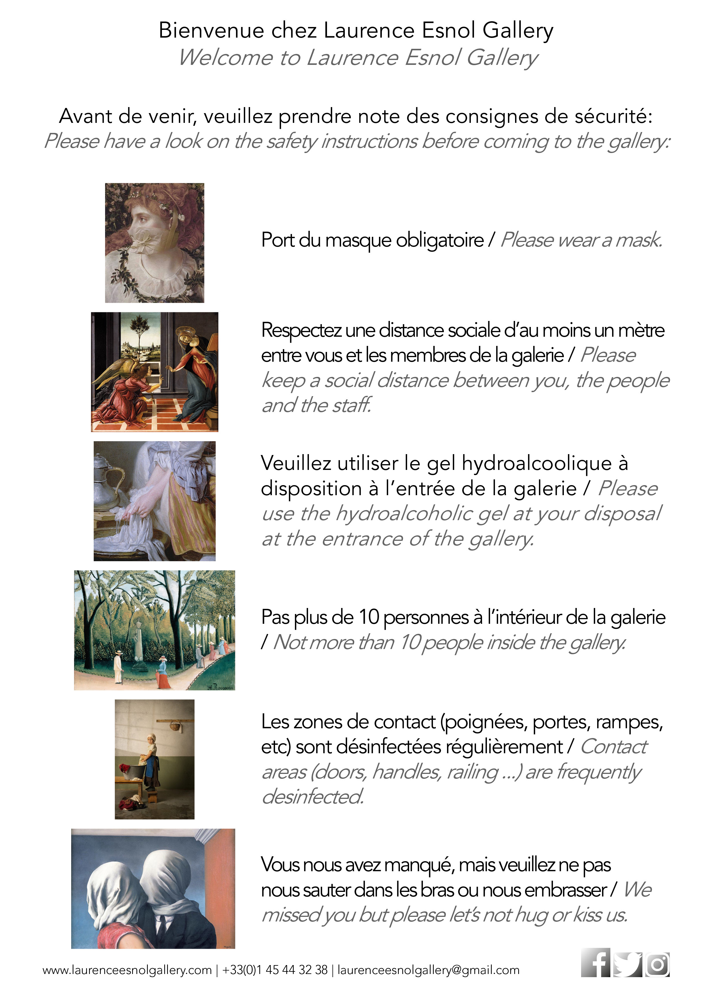 Avant de venir, veuillez prendre note des consignes sanitaires ci-dessus