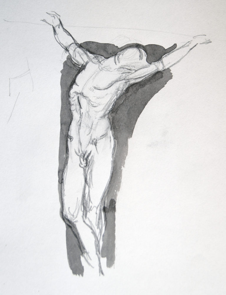 Adrien Eyraud Calvaire-étude-de-Christ-crayon-et-lavis-encre-30x24-2021 2021 