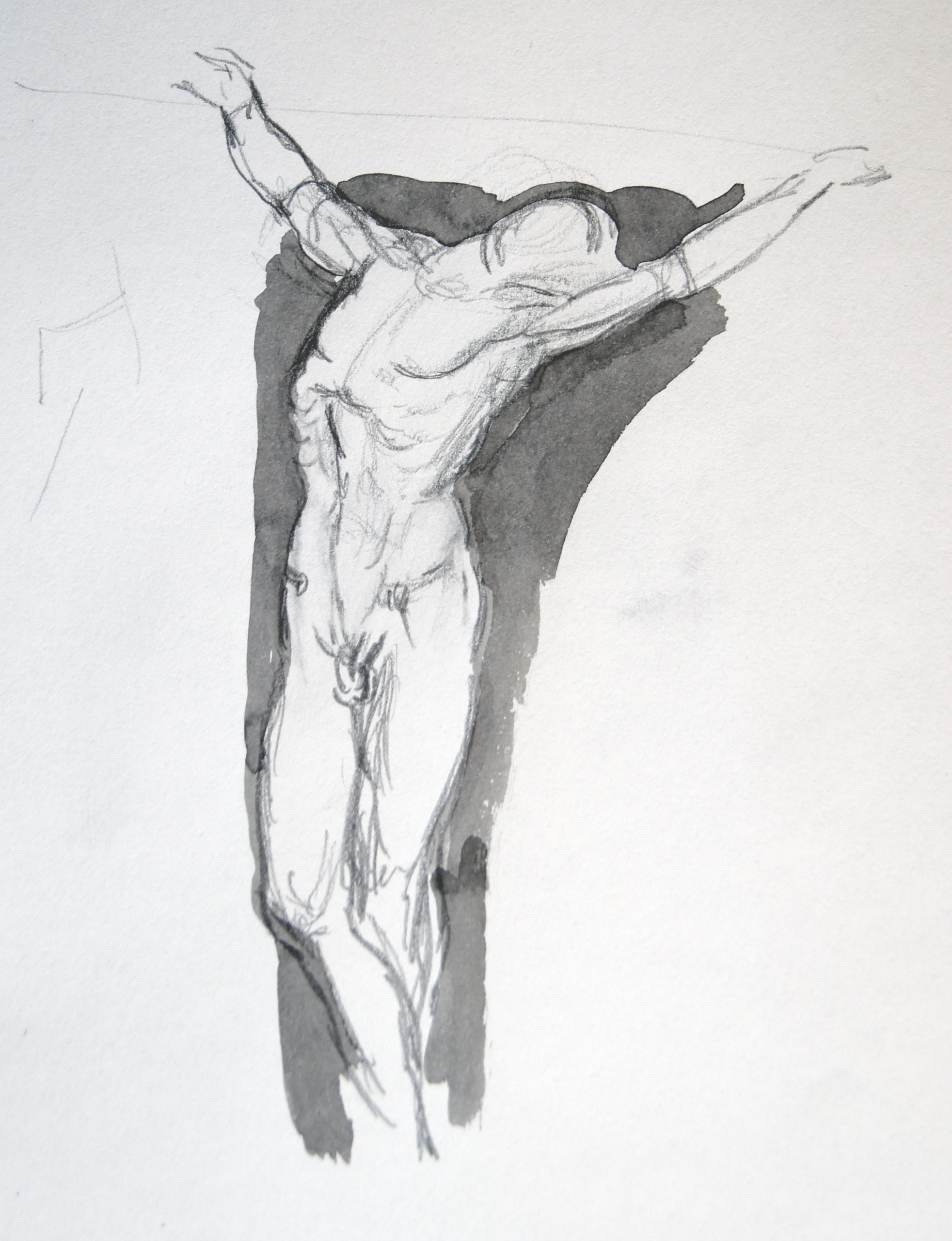 Adrien Eyraud Calvaire-étude-de-Christ-crayon-et-lavis-encre-30x24-2021 2021 
