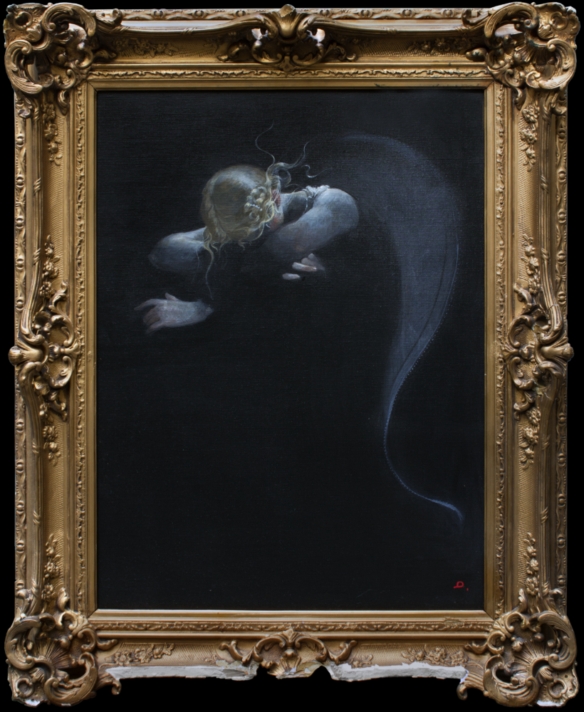 Dongni Hou If nothing saves us from death, at least love should save us from life - Pablo Neruda��tempera sur toile, cadre ancien�74X55cm�2021 2021 